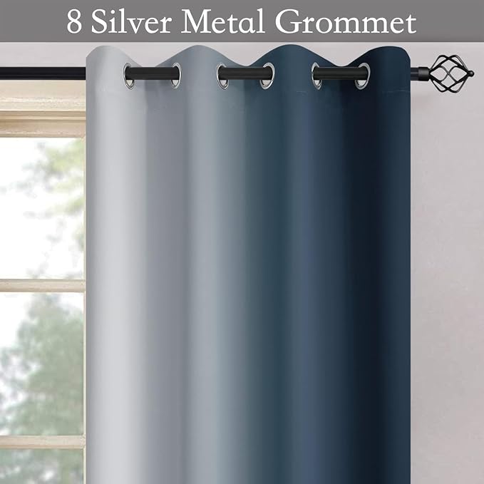 SimpleHome Ombre Navy Blue to Grey White Curtains - Image 4