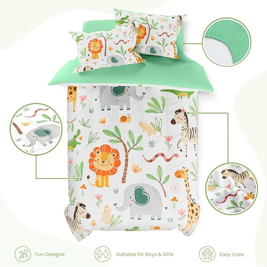 Jungle Animal Kids Bedding Set for Boys Girls, Ultra Soft Microfiber Comforter Set Full Size 4-Pieces, Comforters Bed Sets for Kid Tween Teen Bedroom Decor