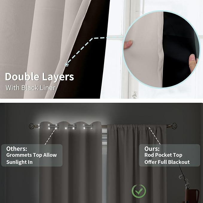 BGment Camel Blackout Curtains for Bedroom 54 Inch Length 2 Panels Set | - Image 7
