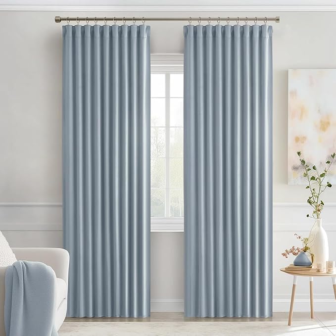 MIULEE Light Blue Back Tab Blackout Curtains 52x90 Inch Long 2 Panels Set | Rod - Image 9