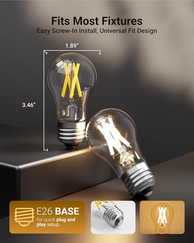Sunco 24 Pack A15 Light Bulb LED, Edison Style Bulb, Dimmable Vintage Filament Lighting, 800 LM, 7W (60W Equivalent), 2700K Soft White, E26 Medium Base, Wet Rated UL