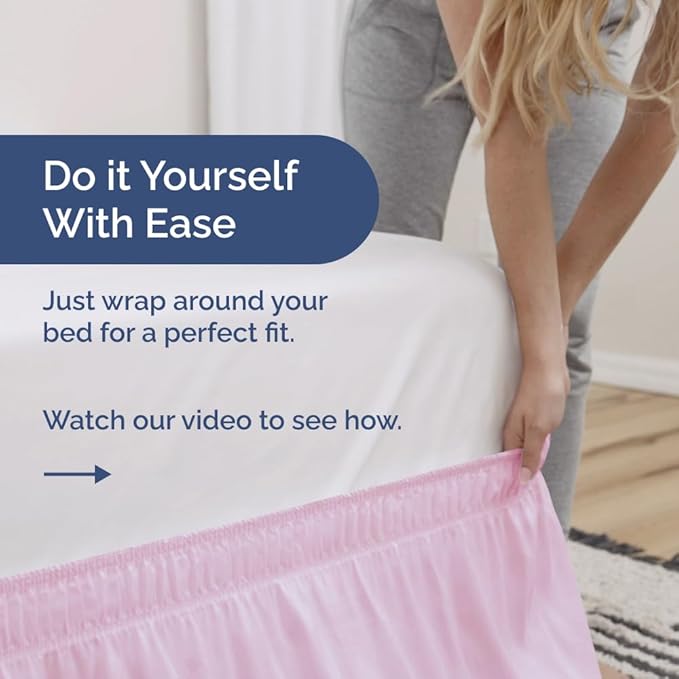 Wrap Around Dust Ruffle Bed Skirt - Light Pink - for Full Size Beds with 18 Inch Drop - Elastic Strap - Adjustable Pleated Bedskirt with Brushed Fabric and Wrinkle Free - for Women, Men, Kids & Teens