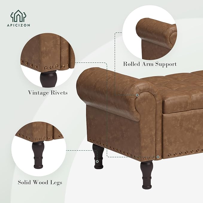 Apicizon 60” Bench with Storage, Upholstered Tufted Button Bedroom Bench with - Image 5
