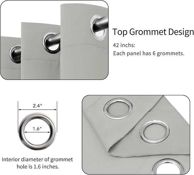 Easy-Going Thermal Grommet Blackout Curtains, 2 Panels 42x63 in, Light Gray | - Image 4