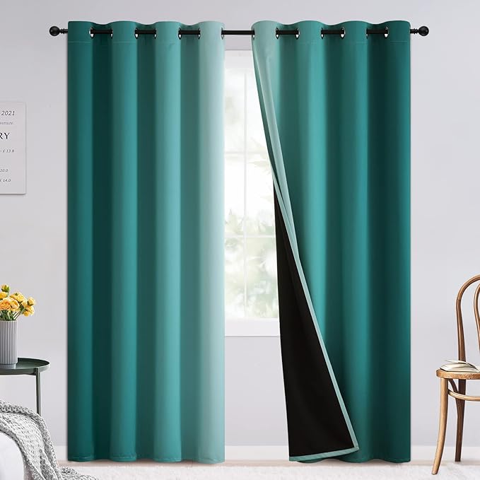 SimpleHome 100% Blackout Ombre Bedroom Curtains Teal and Greyish White by SimpleHome