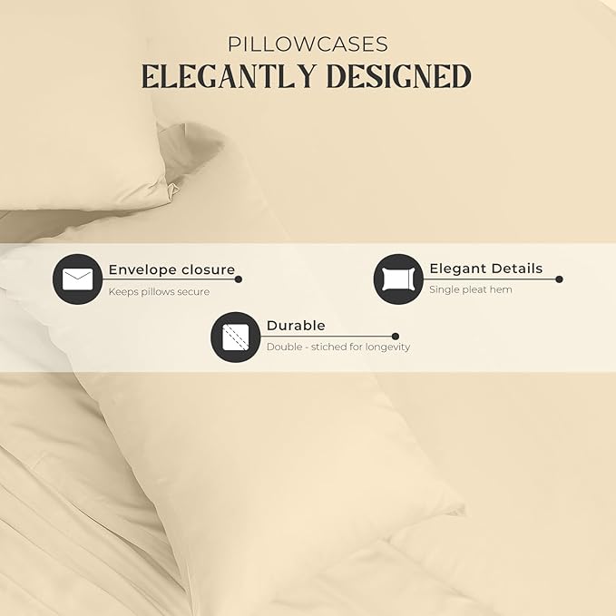 Mayfair Linen 100% Egyptian Cotton Queen Sheets Set - 2000 Series Luxury Sheets Queen Size Bed Set, Soft & Cooling, Sateen Weave 17" Extra Deep Pocket Hotel Collection Sheet (4 Pc, Ivory)