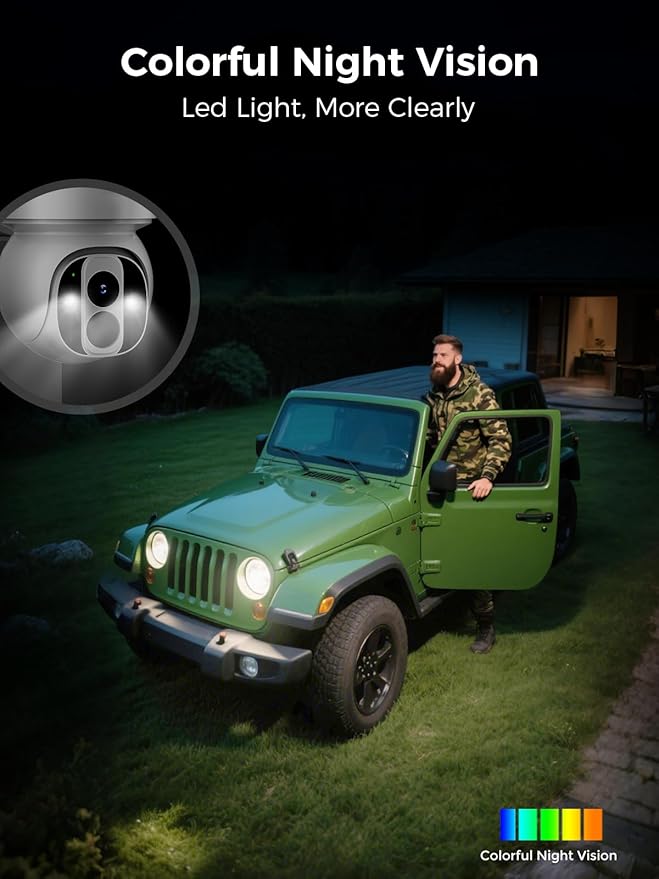 Solar Security Camera Outdoor Wireless WiFi Pro, 4MP Color Night Vision, AI/PIR Motion Detection, 360 PT, 2-Way Audio, IP66, 2.4/5GHz, SD/Cloud Storage, Works with Alexa, Mobile App & Base-station