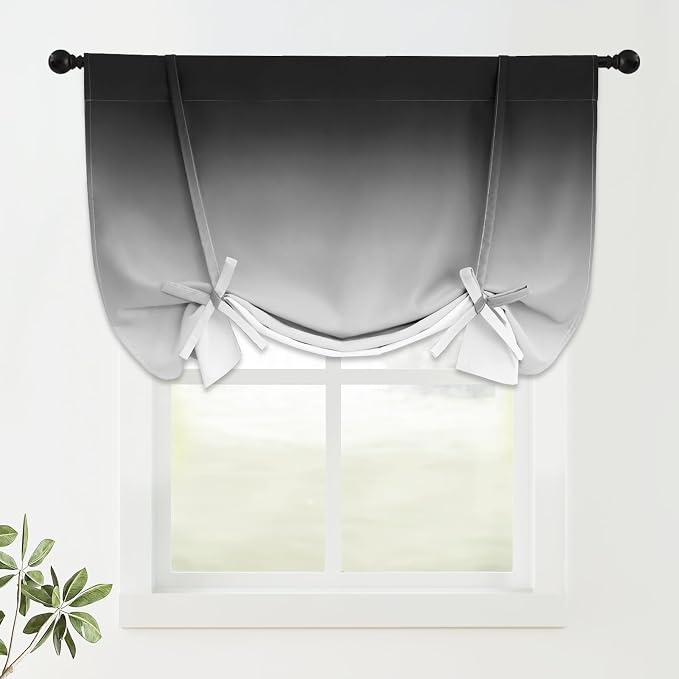 COSVIYA 100% Blackout Ombre Black Adjustable Tie Up Curtains by COSVIYA