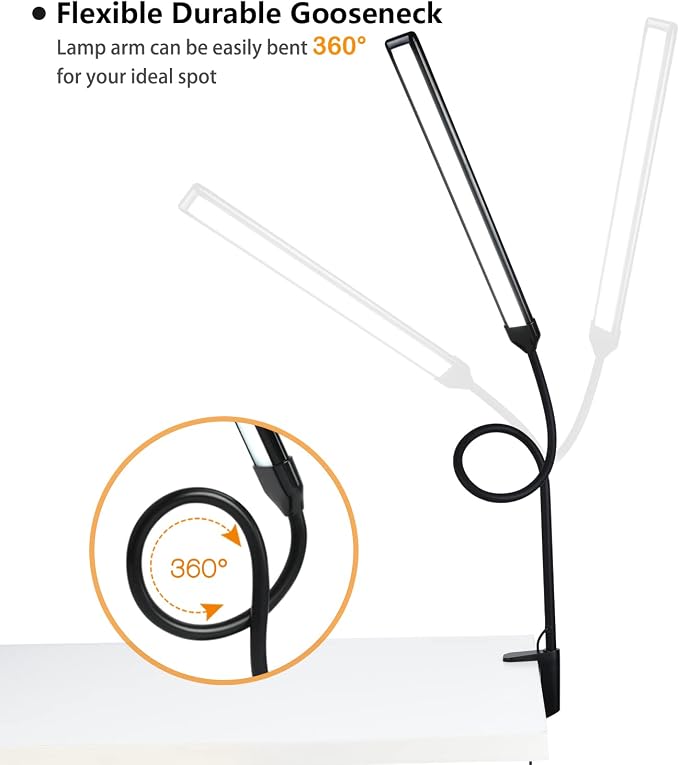 LED Desk Lamp with Clamp, Clamp Light, Tall Desk Lamp with Long Gooseneck - Image 8