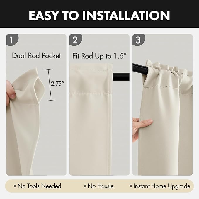MIULEE 4 Panels Set Cream Beige Blackout Curtains 63 Inch Length Bedroom | - Image 6