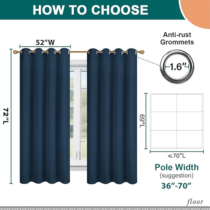 Diraysid 100% Blackout Curtains Navy Blue Linen Curtains - Image 7