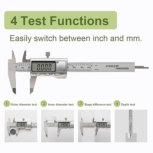 SCITOOLS All-Metal Small Digital Caliper 0-4" Mini Measuring Tool, Micrometer Caliper with Auto-Off Feature, Interchangeable Between inches and millimeters for DIY/Household and 3D Printing