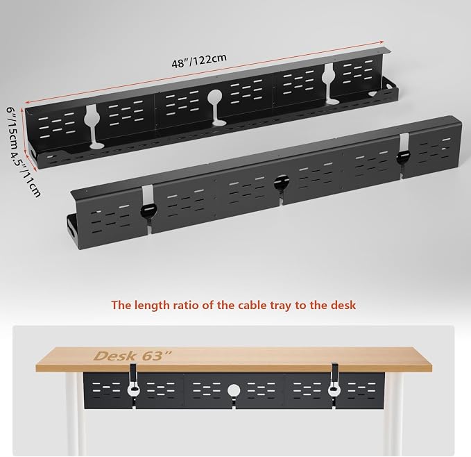 Univivi Under Desk Cable Management Tray, Cable Management, 48 inch, Under Desk - Image 5