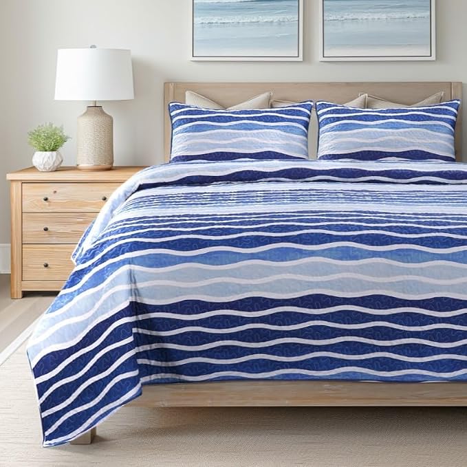 SLPR - Blue Wave Coastal Quilt Set, Nautical Bedding, Twin - Image 2