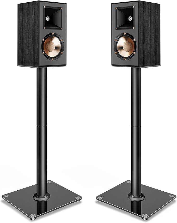 PEGZONE Speaker Stands Pair for Surround Sound,55 LBS Capacity,30.1 inch Floor Bookshlef Speaker Stands,Cable Management,Large Base,1 Pair,Black