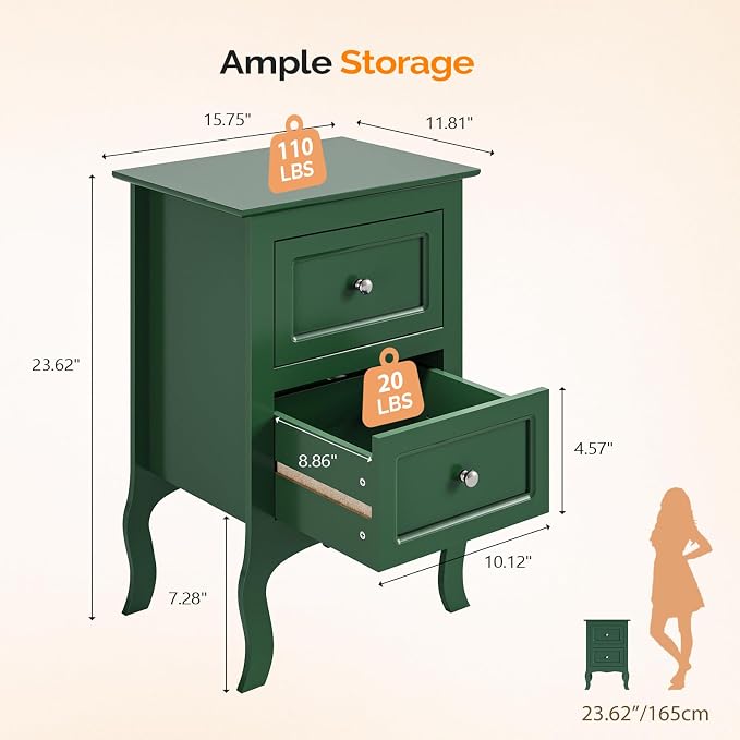 Bonnlo Green Nightstand Set of 2, Small Green Night Stands - Image 2