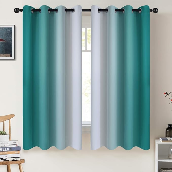 COSVIYA Grommet Ombre Teal Room Darkening Curtains 63 inch Long by COSVIYA