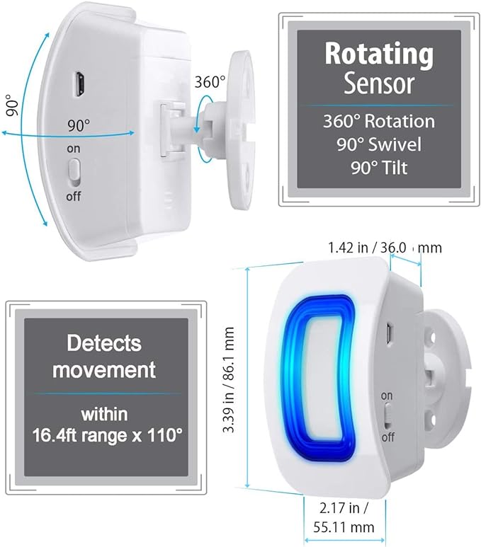 EverNary Wireless Caregiver Pager Motion Sensor Alarm Indoor Room Bed Alarms and Fall Prevention for Home/Elderly/Dementia and Kids (1 Plug-in Receiver and 1 Motion Sensor)