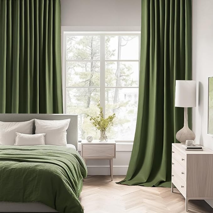 MIULEE Olive Green Back Tab Blackout Curtains 52x90 Inch Long 2 Panels Set | - Image 2