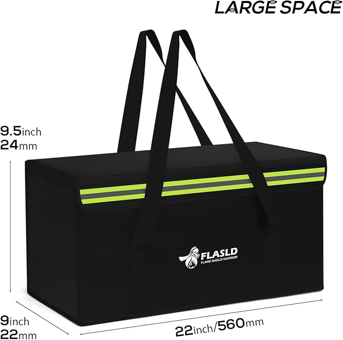 FLASLD Large Fireproof Lipo Bag for 200Ah Lithium Battery Storage and Charging, 22 x 9 x 9.5in E-bike Battery Bag Waterproof Box for Documents and Valuables
