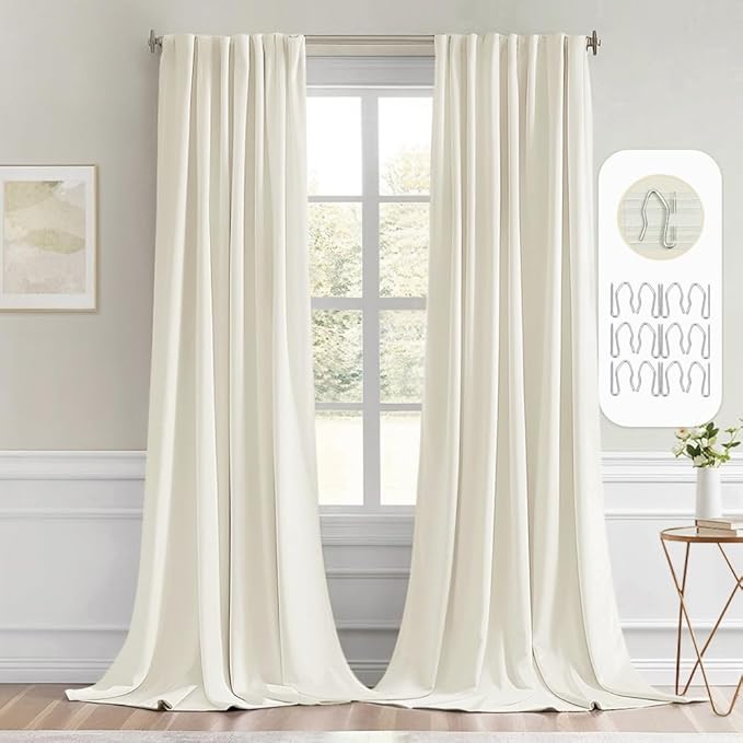 MIULEE Cream Back Tab Blackout Curtains 52x108 Inch Long 2 Panels Set | Rod by MIULEE