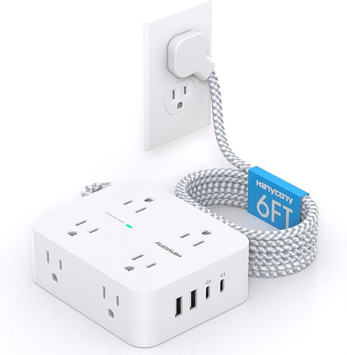 PD 30W USB C Power Strip Surge Protector 6Ft, 1080J Desk Charging Station | 8 by HANYCONY