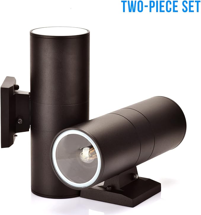wowlite Modern Outdoor Wall Light with Dusk to Dawn Sensor 2 Pack, LED Cylinder Up Down Wall Light Outdoor 2700K Warm Light Bronze Exterior Light Fixture, IP65 Waterproof Wall Sconce for Porch Garage