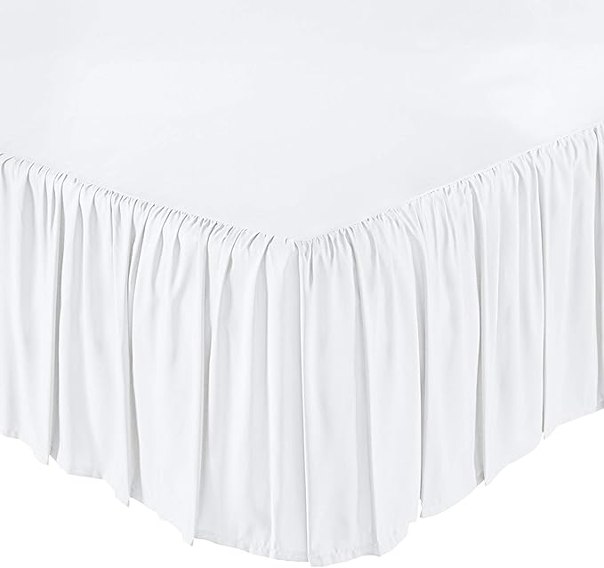 KRISHNA Ruffled Bed Skirt with Split Corners Queen, 100% Microfiber Hotel Quality, 30 Inch Drop Dust Ruffle Gathered Bedskirt with Platform, 60" x 80", White