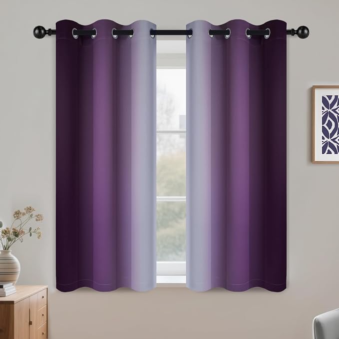 COSVIYA Grommet Room Darkening Ombre Purple Curtains W42xL45 inch | Purple and by COSVIYA