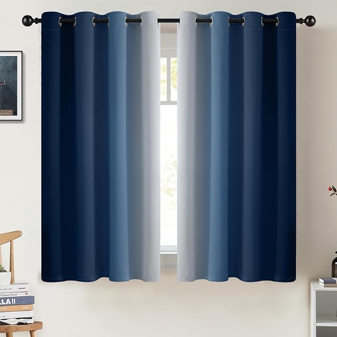 COSVIYA Curtains & Drapes Ombre Blue Curtains 54 inch Long 2 Panels Set by COSVIYA
