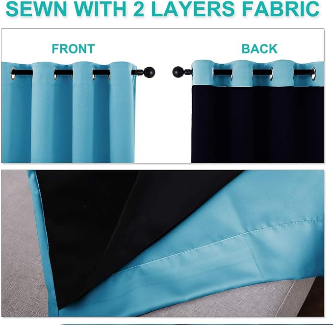 NICETOWN Full Shading Curtains for Windows, Teal Blue, 62 inches W x 95 inches L - Image 4