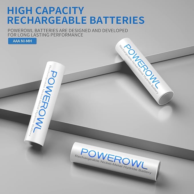 POWEROWL AAA Rechargeable Batteries 16 Pack w/Charger, High Capacity Rechargeable AAA Batteries 1000mAh 1.2V NiMH Low Self Discharge