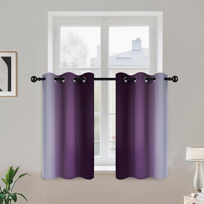COSVIYA Grommet Room Darkening Ombre Purple Curtains W42xL36 inch | Purple and - Image 2