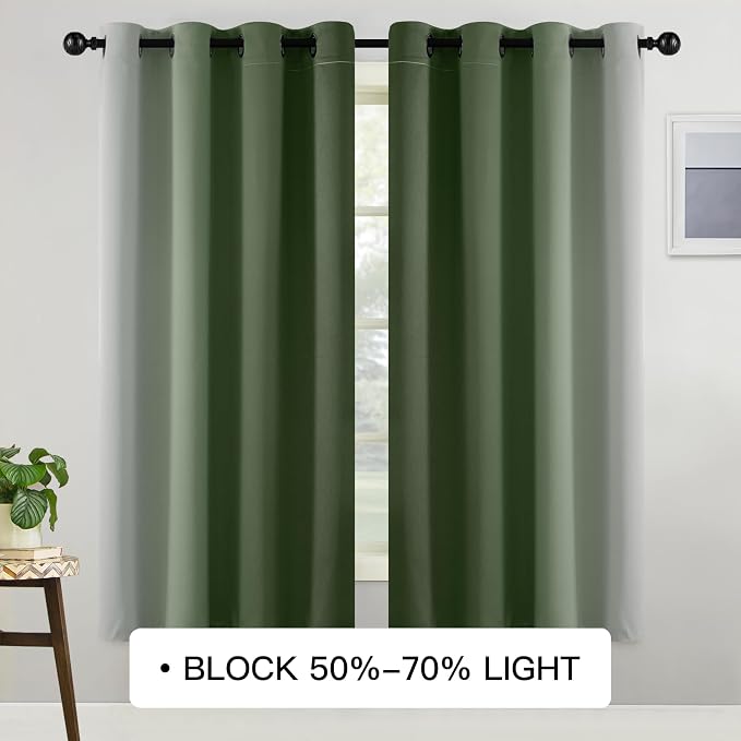 COSVIYA Grommet Room Darkening Ombre Sage Green Curtains W52xL63 inch | - Image 2
