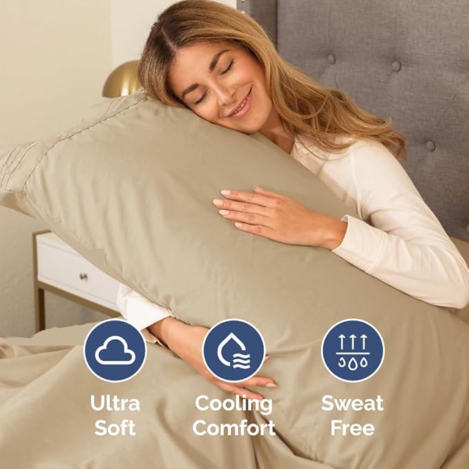 Full XL Bed Sheet Set - 4 Piece Extra Long Extended Full XL Sheets - Soft, Breathable & Cooling - Fits 8" to 16" Mattress with Deep Pockets - 54" x 80" - Easy-Fit, Wrinkle and Fade Resistant - Beige