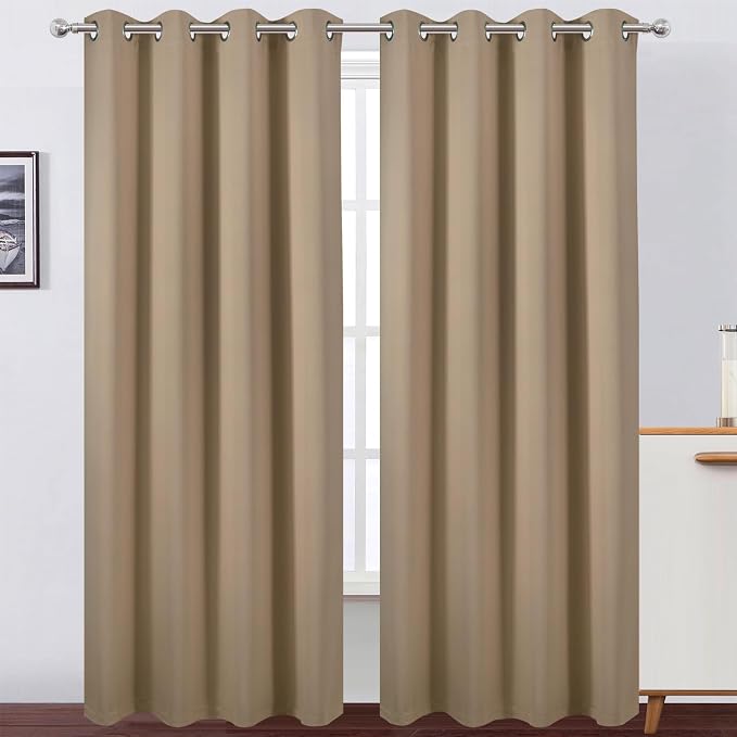 100% Blackout Curtains 84 Inch Long Natural Curtains 2 Panels - Image 2
