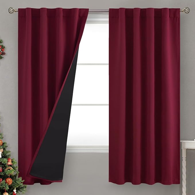 BGment Burgundy Red 100% Blackout Curtains 63 Inches Long by BGment