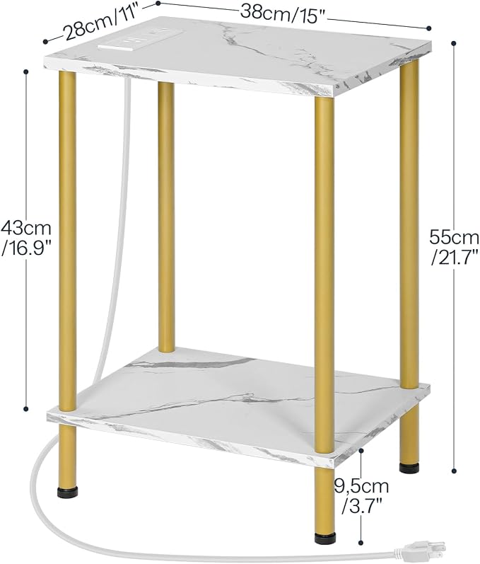 HOOBRO Side Table with Charging Station, Nightstand with 2-Layer Storage Shelves - Image 3