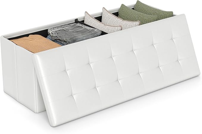 Giantex 43 Inches Folding Storage Ottoman Bench, Upholstered PU Leather Storage by Giantex