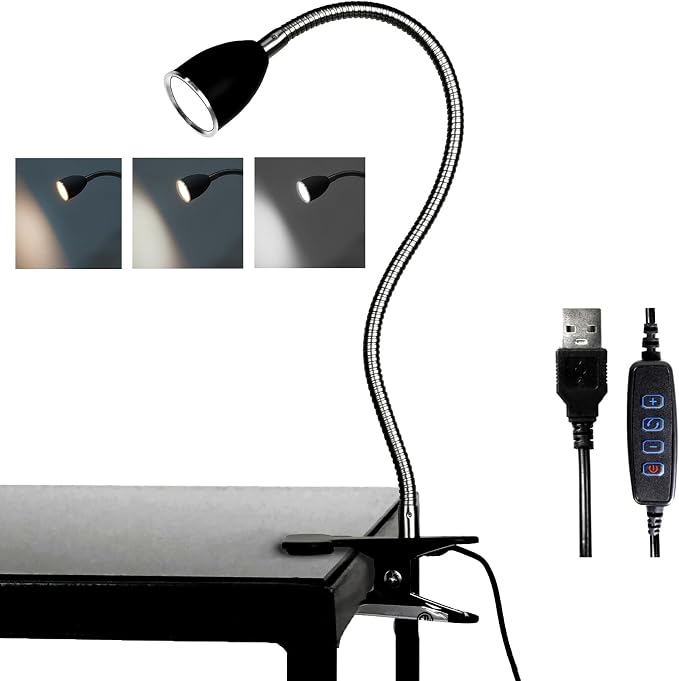 Desk lamp Eye-Caring Table Lamps, 360°Rotation Gooseneck Clip on Lamp Reading by LALISU