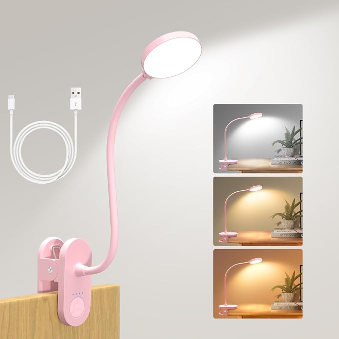 Rechargeable Clip on Light for Bed, Cute LED Reading Lamp for Girls Dorm Room by Unknown