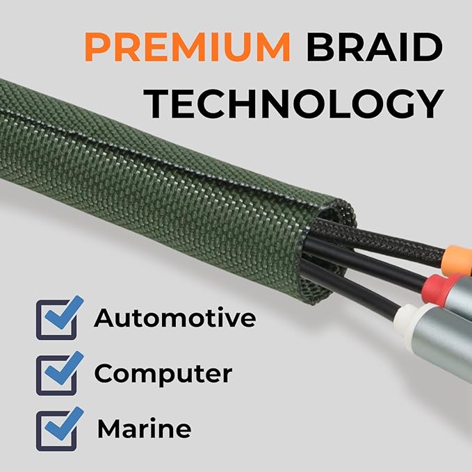 HOLED 1/8 inch Split Braided Cable Management Sleeve for USB Cable Power Cord Audio Video Cable, Wire Loom Cord Protector from Cat Dog Chewing (Dark Green, 10FT)