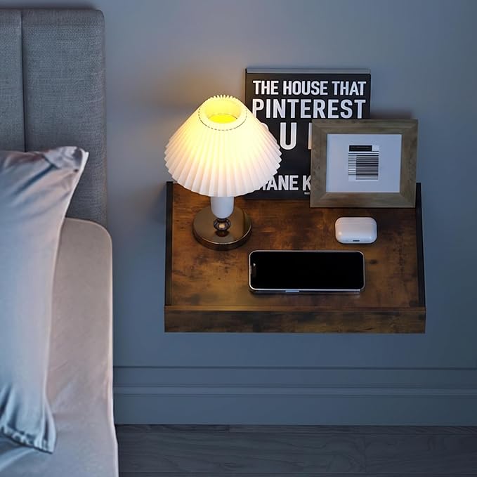 TEAMIX Wall Mounted Bedside Shelf, Wood Floating Nightstand, Folding Bedside - Image 2