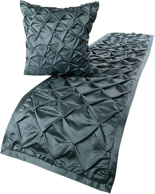 The HomeCentric Luxury Blue King 90 x 18 inch Bed Runner Without Pillow Cover, Satin Pintucks Bed Scarf, Solid Color Modern - Satin Nights