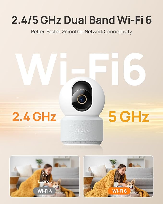 Anona 4K UHD Indoor Camera, Pet/Dog/Baby Security Camera with Phone App, 360°Pan-Tilt, 2.4G/5G Dual-Band Wi-Fi 6, Auto-Tracking, Person/Pet/Baby Crying Detection, Privacy Mode, Two-Way Audio, 4 Pack