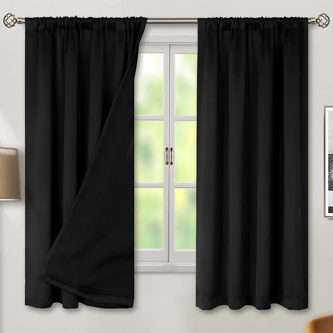 BGment Black Blackout Curtains for Bedroom 63 Inch Length 2 Panels | Thermal by BGment