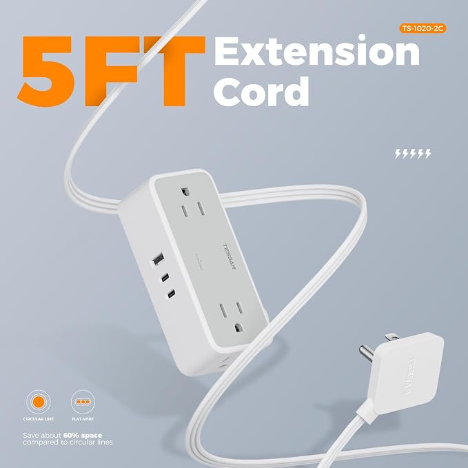 TESSAN Extension Cord 5 FT, Power Strip - Image 2