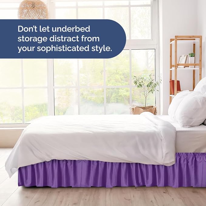Wrap Around Dust Ruffle Bed Skirt - Purple - Twin/Twin XL Size Beds with 21 Inch Drop - Easy Fit Elastic Strap - Adjustable Pleated Bedskirt w/Brushed Fabric - Wrinkle Free - Women, Men, Kids & Teens