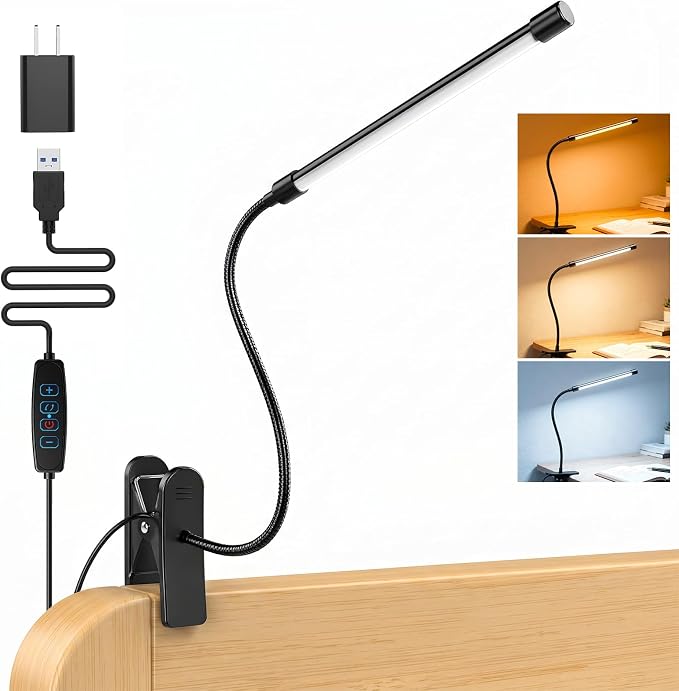 Clip on Reading Light for Books in Bed: Adjustable Dimmable Gooseneck Eye - Image 2