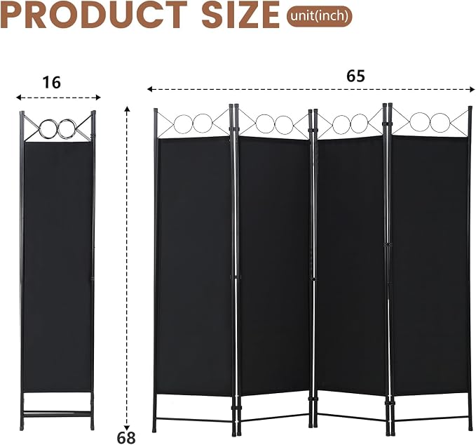 FDW 4 Panel Room Divider, 6FT Folding Privacy Screen Freestanding Partition Wall - Image 7